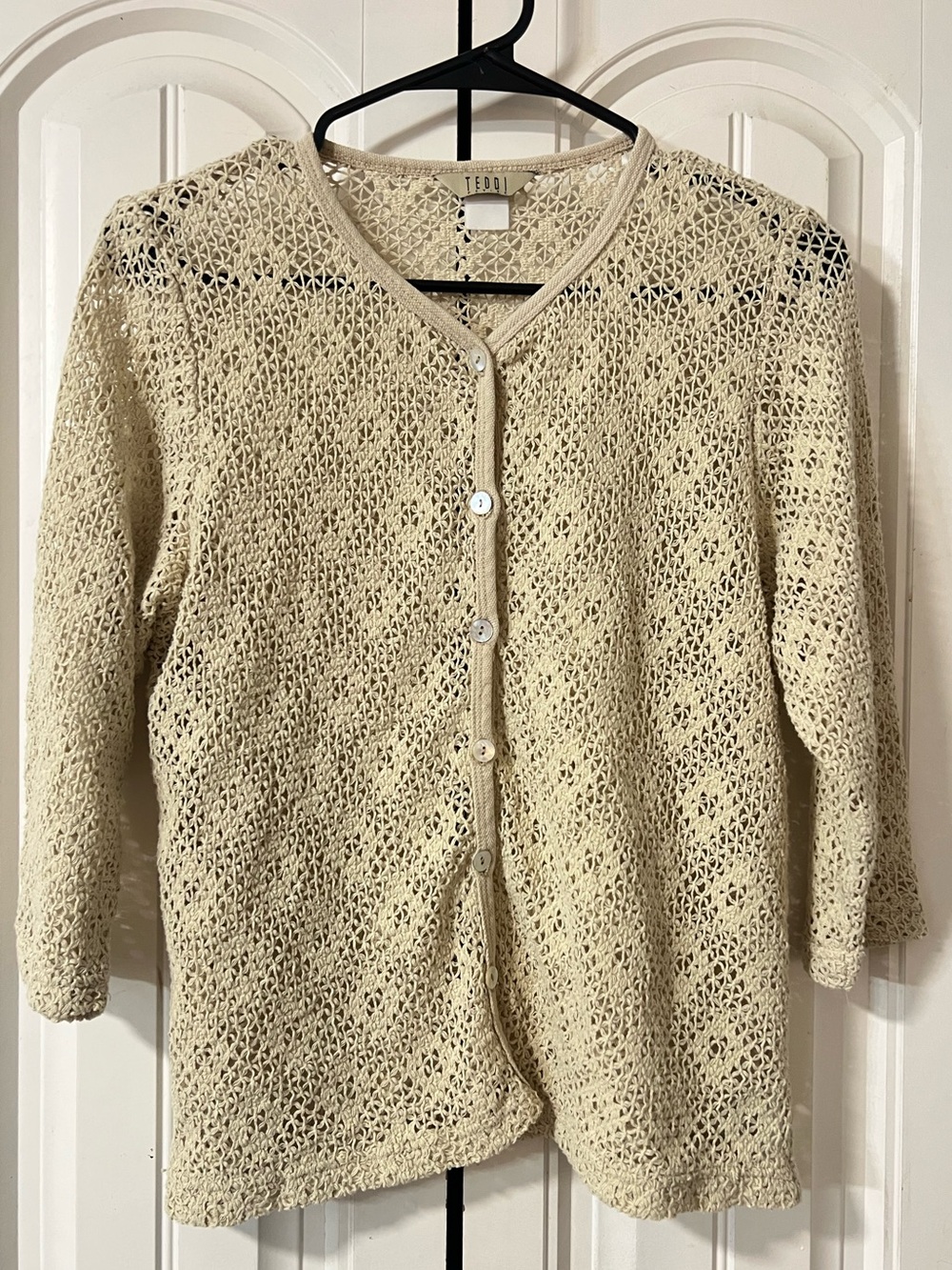 Teddi Petite Open-Knit Cream Button Cardigan